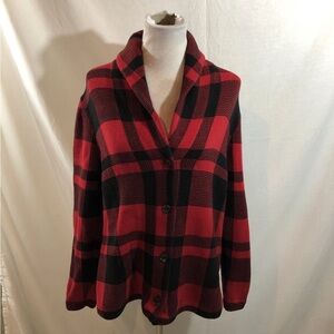 Chaps Red & Black Buffalo Check Button Up Sweater - Womens XL, Bust 21”